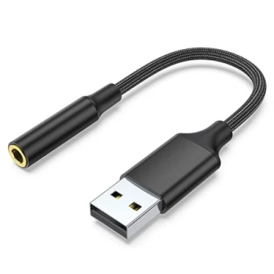 Imagen de Olakin Adaptador USB a Jack 3,5mm Audio[Hi Fi/4 Polos TRRS], Micrófono Externo de Tarjeta Sonido Estéreo Auxiliar para Auriculares, Compatible con Windows PC, PS4, Mac OS