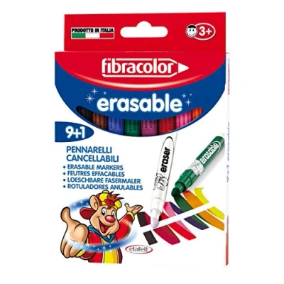Imagen de FIBRACOLOR Erasable Juego de 9 rotuladores con tinta borrable punta gruesa + 1 rotulador borrador