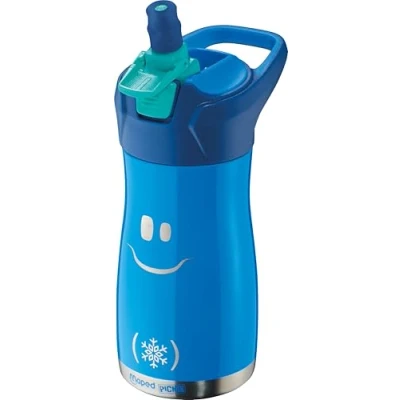 Imagen de Maped Botella de Agua Colección Concept Kids Acero Inoxidable 430 ml Color Azul Fácil Abrir con Botón Bloqueo Incluye un Asa Limpieza Sencilla