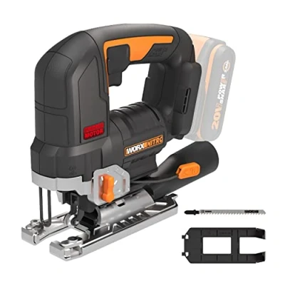 Imagen de Sierra de calar 20V WORX Power Share WX542.9 Potente motor sin escobillas 3 posiciones, penduleo y tubo aspiración batería ni cargador Caja cartón
