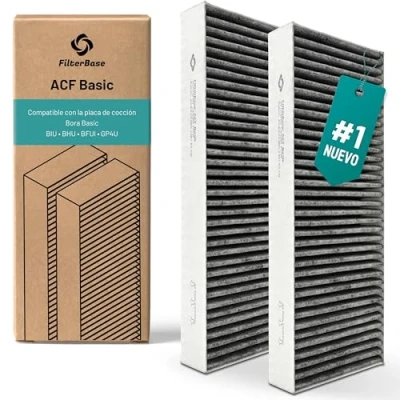 Imagen de FilterBase® Filtro de Carbón Activado para Bora Basic BAKFS Circulación Aire Set Filtros (2 Piezas) compatible con Placa Cocina BIU BHU o BFIU