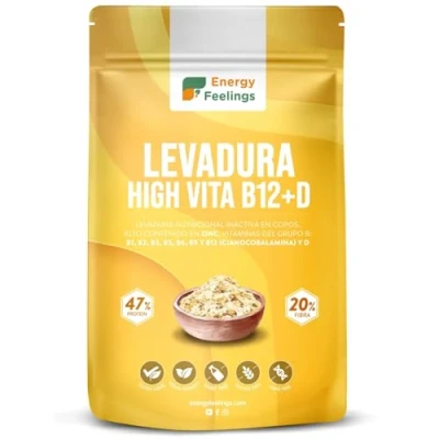 Imagen de Energy Feelings Levadura Nutricional Vitamina B+D 250g, Nutritiva en Copos Rica B y Proteínas 47%, Nutritional Yeast Sin Gluten, Azucar, Ideal para Queso Vegano