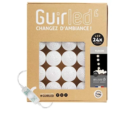 Imagen de GuirLED Guirnalda luminosa bolas de algodón LED USB Luz noche para bebé 2h Adaptador corriente dual 2A incluido 3 intensidades 24 2,4m Flocon