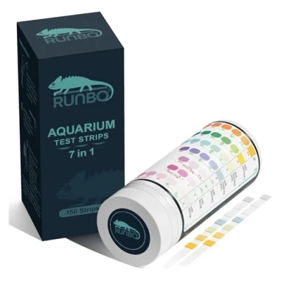 Imagen de RUNBO Tiras de prueba 7 en 1 para acuario, 150 unidades, kit acuario estanque peces agua dulce, precisa la dureza total alcalinidad carbonato nitrato nitrito