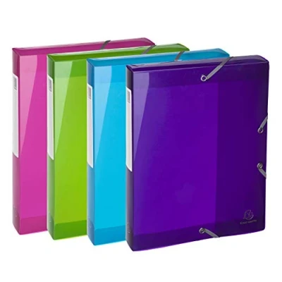 Imagen de Exacompta 59780E Iderama, Juego de 4 cajas archivadoras (polipropileno, 24 x 32 cm, ideal para documentos en formato DIN A4, lomo 40 mm),