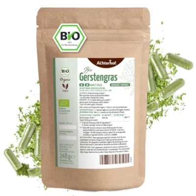 Imagen de Capsule di erba d&#039;orzo bio in confezione ricarica 400 pezzi finemente macinata formato capsula da coltivazione biologica controllata senza additivi vom Achterhof