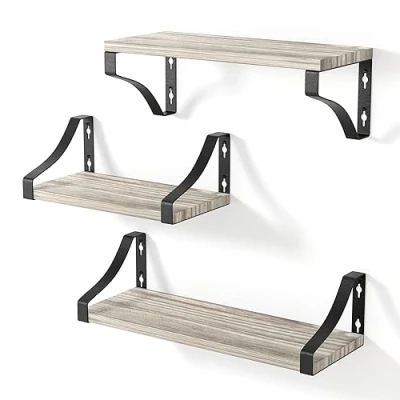 Imagen de edihome, Estanteria Pared, Baldas 3 Niveles, Repisas Flotantes, Estantes de Pared Madera Natural, Decoracion, Ideal para Salon, Dormitorio, Baño (Abedul)