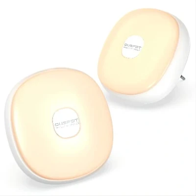 Imagen de OUSFOT Luz Nocturna Infantil 2 pcs Batería Recargable de 1200mAh con Sensor Movimiento Lámpara Quitamiedos Enchufe para Habitación Bebé, Pasillos, Dormitorio, Escaleras, Sala