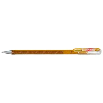 Imagen de Pentel Hybrid Dual K110 DMXX Bolígrafo roller de gel metálico con purpurina, color dorado, rojo metálico, ancho trazo 0,5 mm, 12 unidades