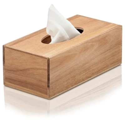 Imagen de COM FOUR® Caja de pañuelos cosméticos Madera Acacia con Tapa dispensador Toallas para Papel (1 Pieza marrón)