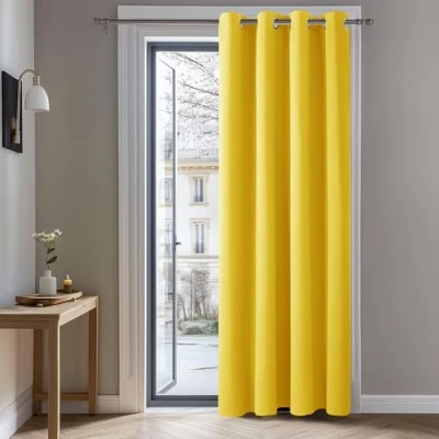 Imagen de Deconovo Cortinas Dormitorio Salon Opacas Moderna con Ojales, Termicas Aislantes Frio y Calor 132x214 cm(Ancho x Alto) Amarillo Mostaza, 1 Pieza