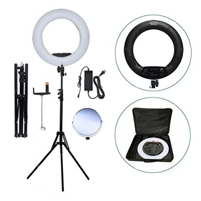Imagen de Yidoblo 18 Pulgadas de Anillo LED Regulable luz Bicolor Historia Kit con Diferente Titular,Espejo pie luz,tripode,Estuche para Maquillaje,Youtube Vid Videos,filmaciones,Selfie,Retrato