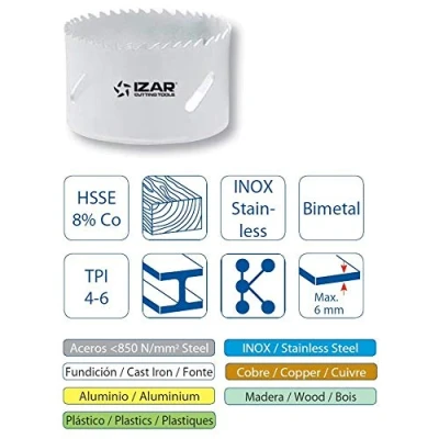 Imagen de Izar 30318 Sierra Corona Metal/Madera, HSSE 8% Co, 1645, TPI 4 6, 48 mm Diámetro Corte
