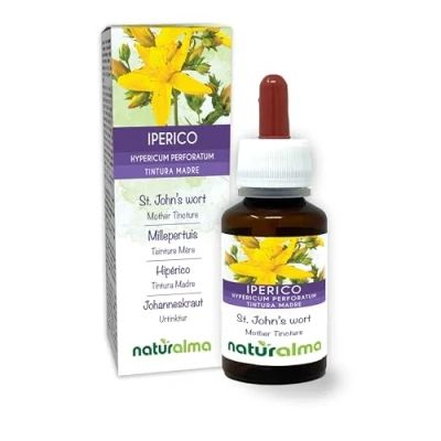 Imagen de Hipérico o hierba de San Juan (Hypericum perforatum) con flores Tintura Madre sin alcohol Naturalma Extracto líquido gotas 60 ml Complemento alimenticio Vegano