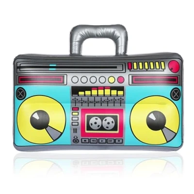 Imagen de FunX Ghettoblaster inflable Caja de gueto retro como accesorio para carnaval, fiestas y disfraces, años 80, 90, Assi, hip hop, 38 x 28 cm (pequeño)