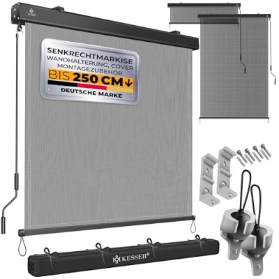 Imagen de KESSER® toldo vertical de 160 x 250 cm, mecanismo manivela, incluye set montaje y cubierta, protección solar solar, con caja para balcón terraza