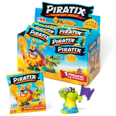 Imagen de Piratix ADVENTURE WORLD Serie Golden Treasure Caja con 24 Sobres Sorpresa Figuras Pirata coleccionables de la Treasure. Cada sobre Contiene 1 y Accesorio