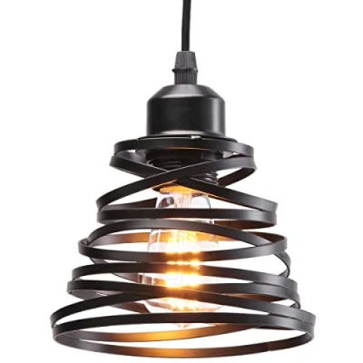 Imagen de iDEGU 15cm Lámpara Colgante Moderna Creativa de Techo Interior Diseño Espiral en Cascada Metal Vintage Iluminación E27 Luz para Dormitorio Pasillo Salón Cafetería (Negro)