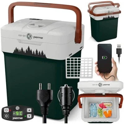 Imagen de peme Esencial 26 L Pine Forest Termoeléctrico con Modo Eco AC/DC para Enfriar y Calentar Caja Térmica Conexión de 12 Voltios 230 Mini Frigorífico Coche Camping