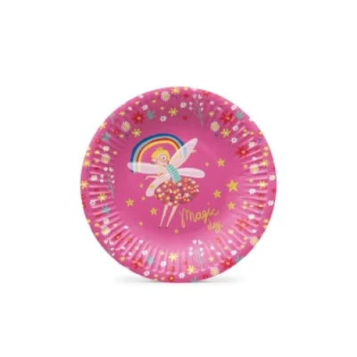 Imagen de PAW Platos Desechable para Fiestas (18 cm) I 8 Piezas de Papel Ideal Bodas, Comuniones, Fiestas, Cumpleaños Impresión Vasos al Agua Hada Unicornio