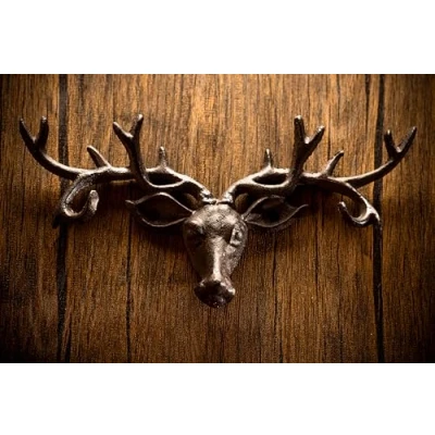 Imagen de HomeZone Marrón Vintage Hierro Fundido Highland CIERVO Cabeza Con 6 Gancho astas De pared Ganchos Estantería Llave titular. Rústico Hogar o decoración del jardín escultura