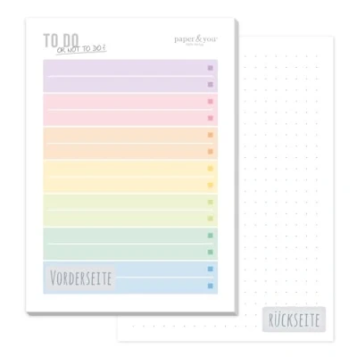 Imagen de paper&amp;you® bloc de notas A6 To do Listen [Rainbow] con 50 hojas para arrancar, notas, planificador diario, organizador Häfft paper&amp;you respetuoso el clima y sostenible