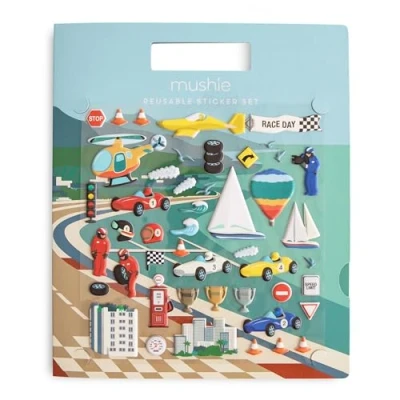 Imagen de Libros de Pegatinas reutilizables Mushie (Automóviles Carreras) esponjosas y removibles Actividad arte manualidades para niños