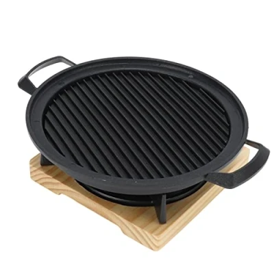 Imagen de Buachois Parrilla de Mesa Carbón,Barbacoa Japonesa Mesa,Barbacoa Terraza Portatil,Barbacoa Interior Mini Cuadrada con Base Madera, para Yakiniku Barbacoa