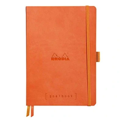 Imagen de RHODIA 117774C Cuaderno blando Bullet Goalbook Tangerine A5 Cuadrados pequeños 240 páginas Papel 90G Ivory Clairefontaine 2 cintas, cierre elástico Cubierta de piel sintética