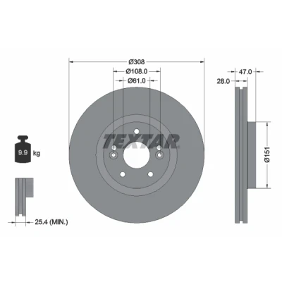 Imagen de TEXTAR 92157700 Disco de freno 308 28 05/07 108 ventilación externa sin perno sujeción rueda, buje rueda RENAULT: LAGUNA 2