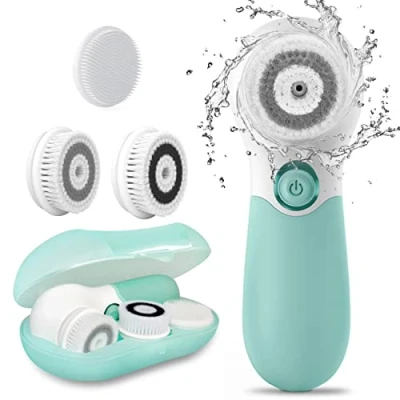 Imagen de TOUCHBeauty Cepillo de limpieza facial eléctrico exfoliante con 3 cabezales limpiadores y 2 velocidades ajustables para profunda, eliminación puntos negros, masaje