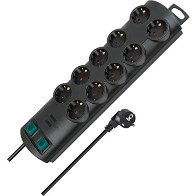 Imagen de Brennenstuhl Primera Line regleta enchufes con 10 Tomas Corriente y 2 interruptores Individuales (Cable de 2m, Interruptor Iluminado, montable) Negro