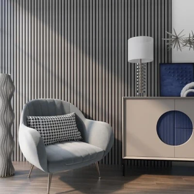 Imagen de NEU.HOLZ Set de 8X Paneles Pared Acústicos Revestimiento Paredes Listones Decorativos en MDF y Fieltro 120 x 60 2 cm (5,76 m²) Roble Gris