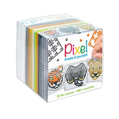 Imagen de PixelHobby P29026 Juego de Pasatiempos Animales Salvajes, Sistema Plug in como pasatiempo Creativo para niños a Partir 6 años, Caja Cubos con Plantillas Motivos y Cuadrados píxeles