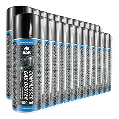 Imagen de 24 x AAB Botella de Aire Comprimido 400ml para Limpiar Teclados, Ordenadores, Copiadoras, Cámaras y Otros Equipos Eléctricos, Soplador Aire, Ideal la Eliminación Polvo, Spray Limpiador