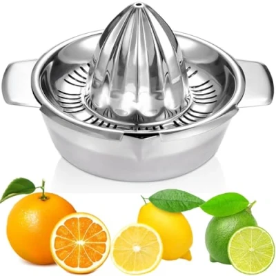Imagen de Exprimidor Manual de Acero Inoxidable 304 con Recipiente 350ML, Ø 13,8 cm, Citrus Juicer Mano Portátil para Naranja Limón Lima Cítricos Pomelo, Apto Lavavajillas