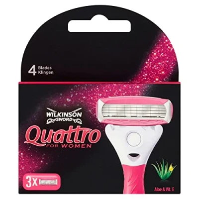 Imagen de Wilkinson Sword Quattro Afeitar con 4 palas para mujeres, Aloe y Vitamin E 3 unidades