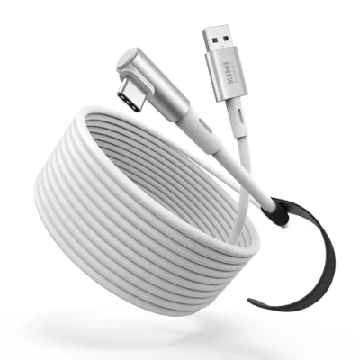 Imagen de KIWI design Cable de Enlace 5M Compatible con Meta Quest 3S/Quest 3 Accesorios, 2/Pro/Pico 4 PC Steam VR, USB 3.0 Supervelocidad 5Gbps (Blanco)
