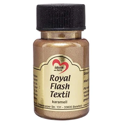 Imagen de Ideen mit Herz pintura textil metalizada Royal Flash Color Metálico de Alto Brillo Adecuado para tejidos y telas Claros Oscuros Camisetas, Bolsos, Ropa 50 ml (caramelo)
