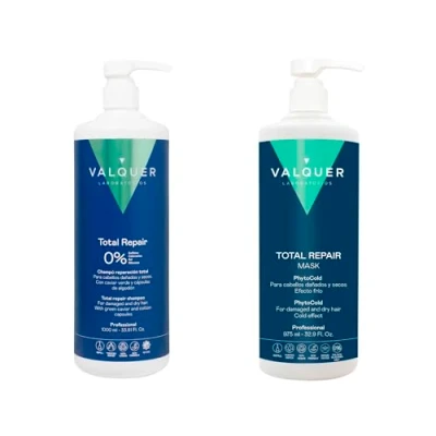 Imagen de Valquer Profesional Pack Champú + Mascarilla Efecto Hielo Reparación Total. Sin Sal, Siliconas, ?y Sulfatos. Cabellos Dañados Y Secos L, Único, 2 Unidad