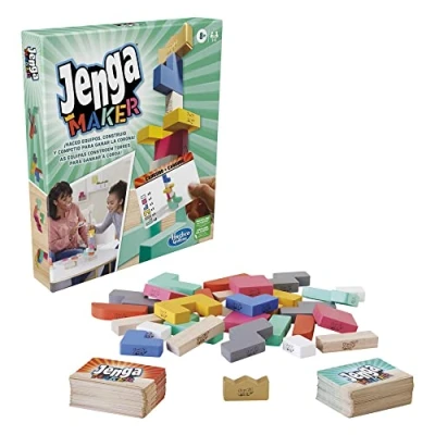 Imagen de Hasbro Gaming Jenga Maker, Juego de apilar Bloques Madera para 2 a 6 Jugadores, en Equipos, Edad Partir 8 años, Multicolor
