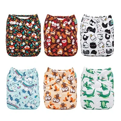 Imagen de ALVABABY Pack 6pcs Pañales de tela ajustables y lavables bolsillo + 12 insertos 6DM14 ES