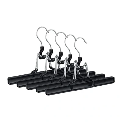 Imagen de Relaxdays Pack de 5 Perchas Pantalones y Faldas, Metal PVC, Negro, 15.8 x 26 3 cm