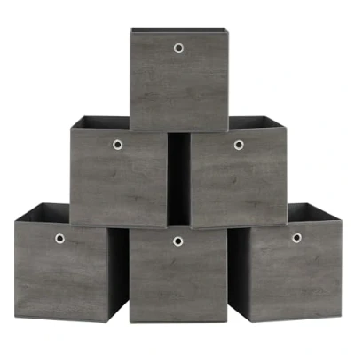 Imagen de SONGMICS Caja Almacenaje, Juego de 6 Cajas Almacenamiento con Asa, Organizadora Tela Oxford y no Tejida, 33 x cm, Ajustable, Plegable, Gris Nublado RFB133G01