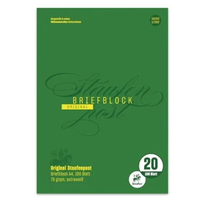 Imagen de Staufen Style Bloc de notas DIN A4, 100 hojas papel escribir, pautado 20, 70 g/m², en blanco, Staufenpost