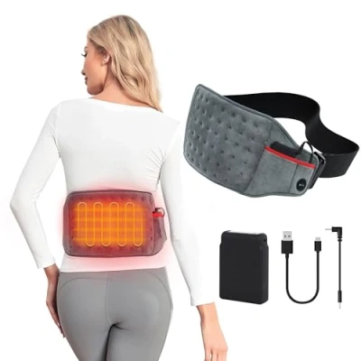 Imagen de Kintiwe Almohadilla Eléctrica Lumbar, manta con 10000mAh Bateria, 3 Temperatura Ajustables, calefactable para la Zona espalda y Abdominal,