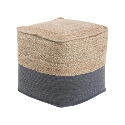 Imagen de Beliani Puf de algodón Yute Gris Oscuro Beige 44 x cm EPS otomana Boho Moderno Kirama