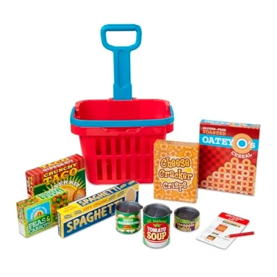 Imagen de Melissa &amp; Doug Juego de Cesta Compra para llenar y Hacer Rodar, Comida Juguete, Construcción Resistente, 11 Piezas,Dimensiones 35,5 x 30 24,5 cm (14073) , Color/Modelo Surtido