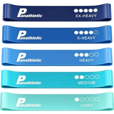 Imagen de Panathletic Bandas Elasticas Fitness, Set de 5 Gomas Niveles Resistencia, Guía Ejercicios, eBook en Español y Bolsa 5X Banda musculacion, Cintas para gluteos, Goma Elastica, Elasticos