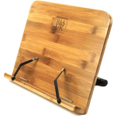 Imagen de H&amp;S Soporte de Bambú para Libros Recetas Atril Madera Estudiar Cocina o Estudio Ajustable